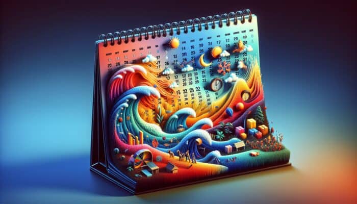 Creating Seasonal Hosting E-commerce Campaigns: A vibrant calendar with icons of holidays, weather, and cultural events, surrounded by graphs showing consumer activity spikes.