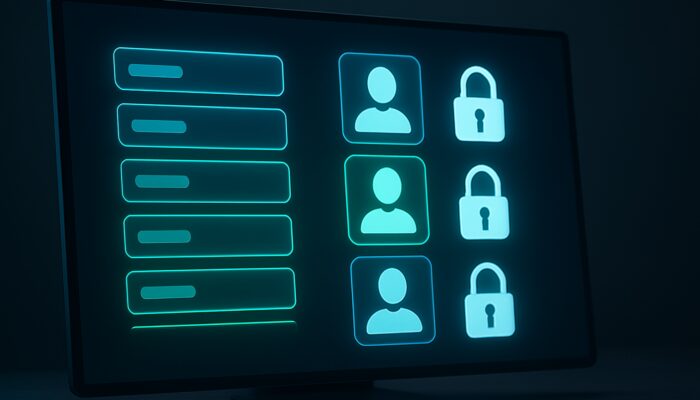 SEO dashboard with secured keyword lists, team avatars, and permission access levels